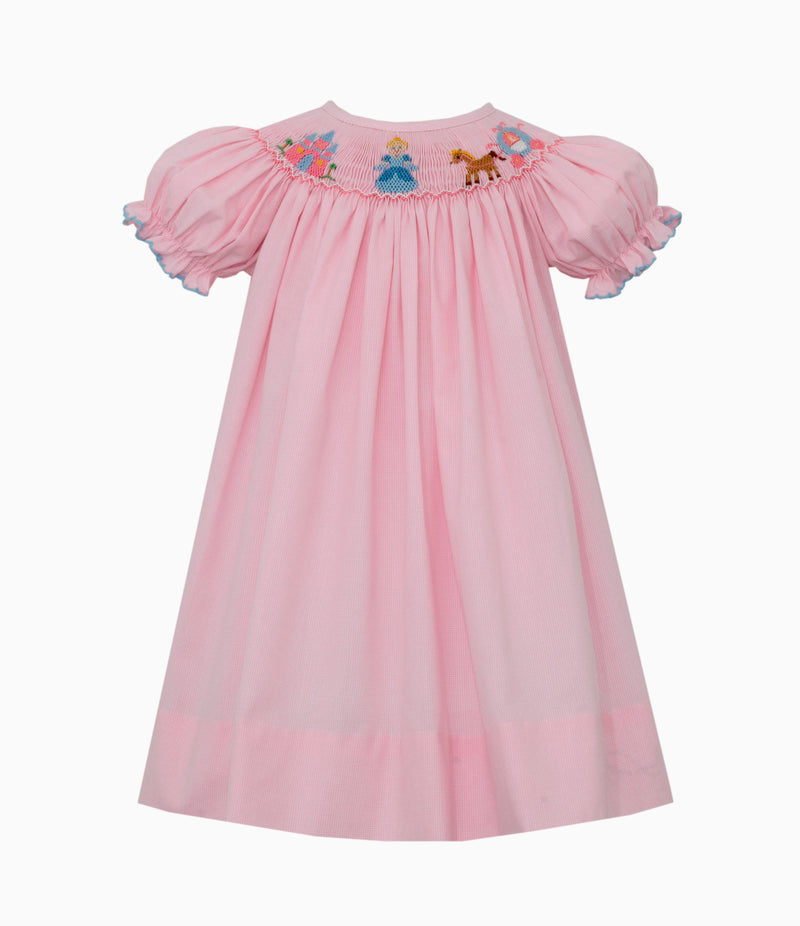 119A SS Pink Micro Check Cinderella Bishop Dress - Born Childrens Boutique