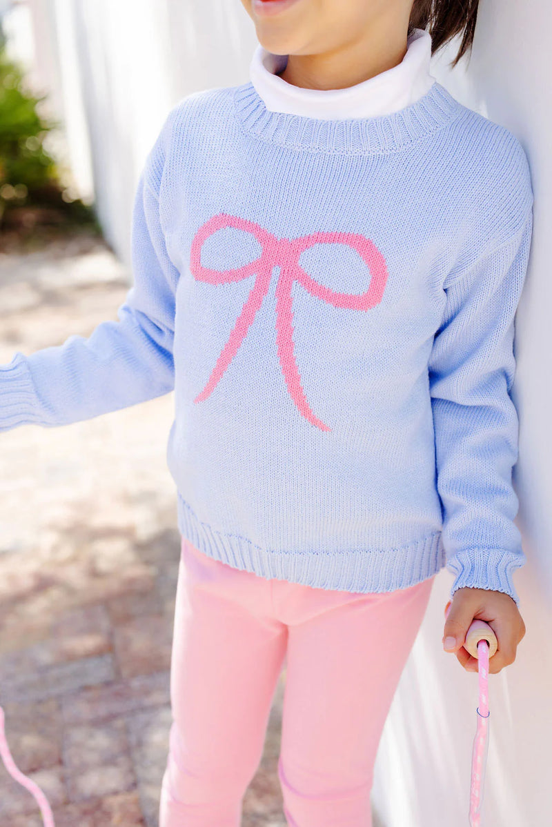 Isabelle's Intarsia Sweater - Bealle St Blue/Hot Pink Bow - Born Childrens Boutique
