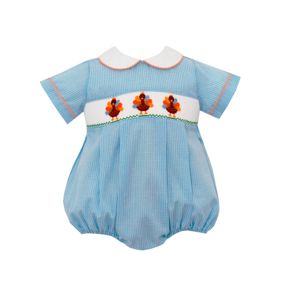 Boy Bubble Blue Window Pane Turkeys - Born Childrens Boutique