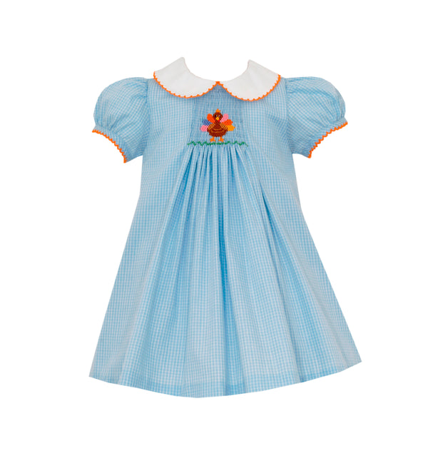 Float Dress Blue Window Pane Turkey - Born Childrens Boutique