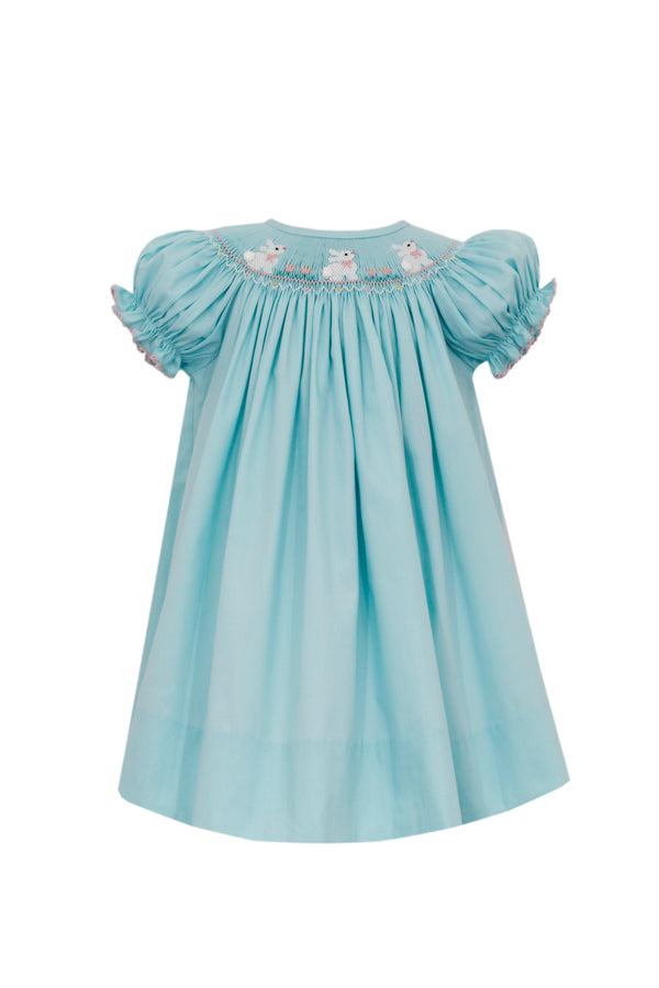 Bunnies Aqua Poplin Dress - Born Childrens Boutique