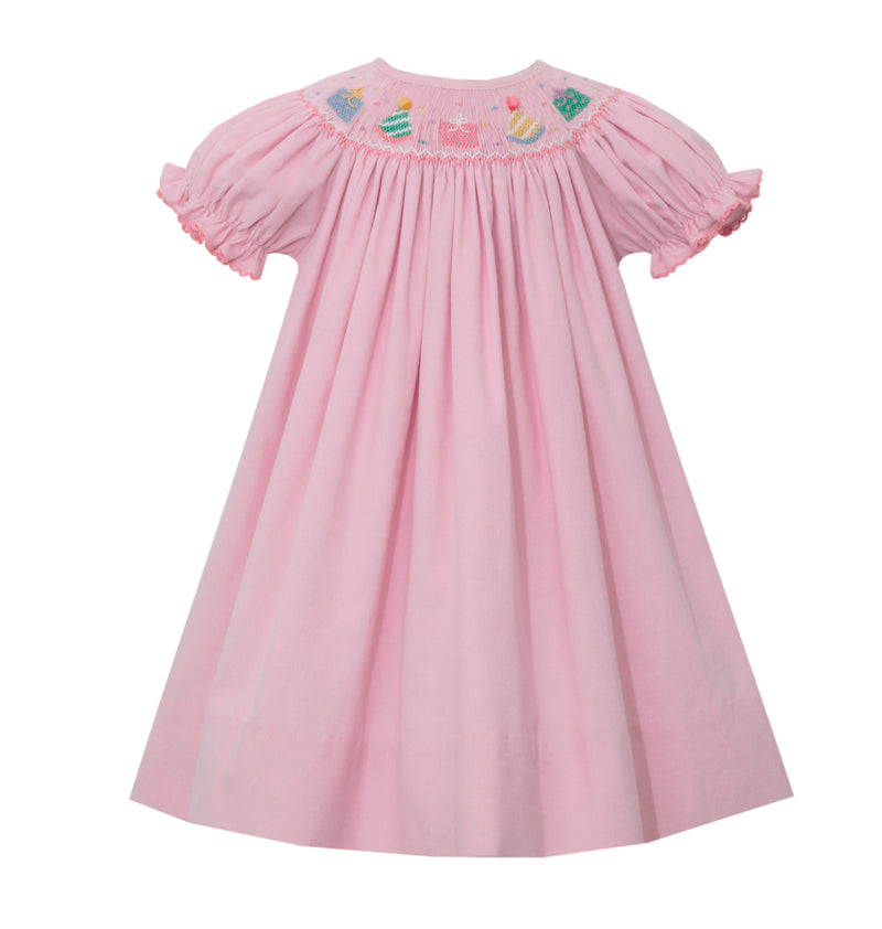 125A Pink Corduroy Birthday SS Bishop Dress - Born Childrens Boutique