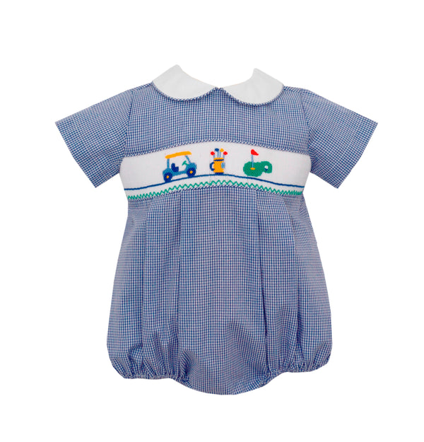 Boy Bubble Navy Check Golf - Born Childrens Boutique