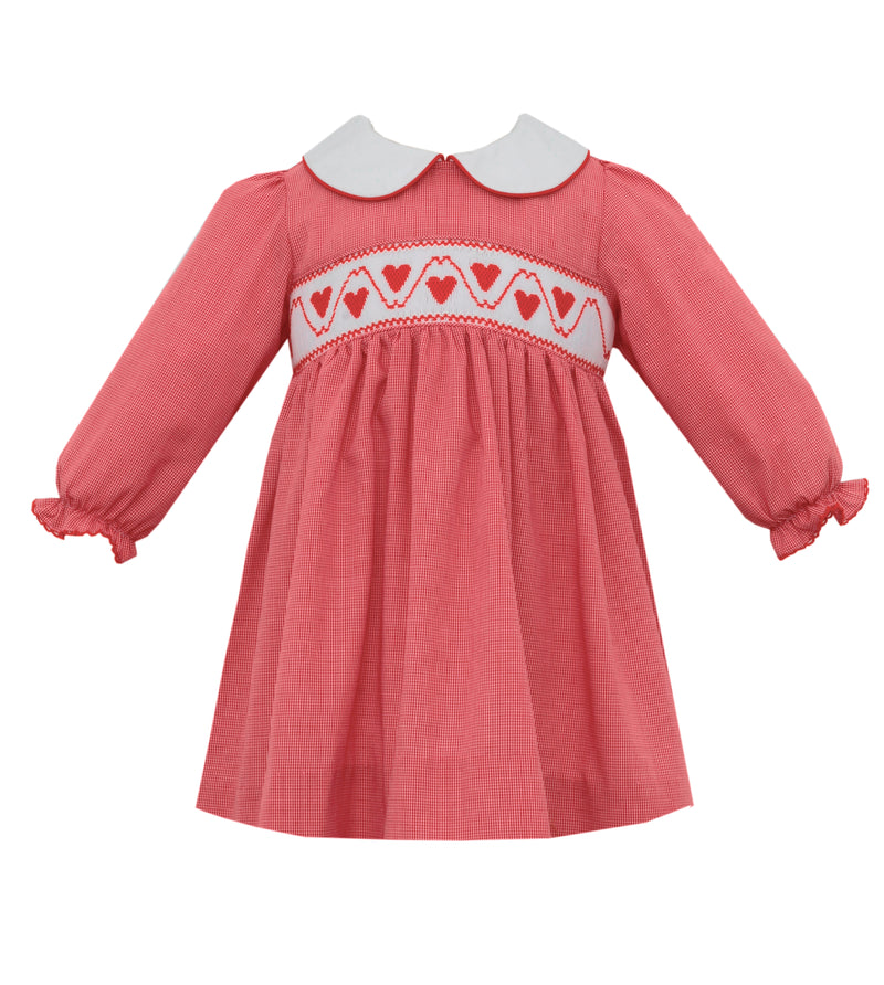 128D Red Micro Check Hearts Dress - Born Childrens Boutique