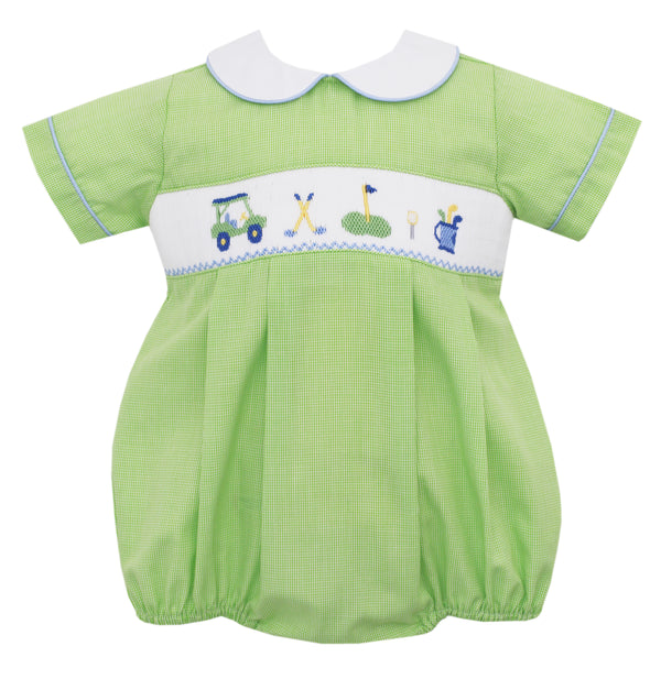 Golf Boy Bubble Green Micro Check - Born Childrens Boutique