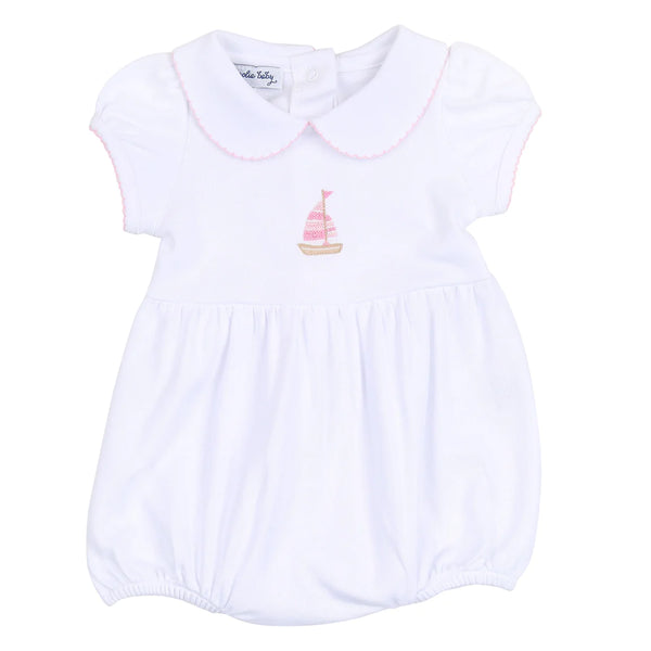 Magnolia Baby Tiny Sailboat Embroidered Collared Girl Bubble Pink - Born Childrens Boutique