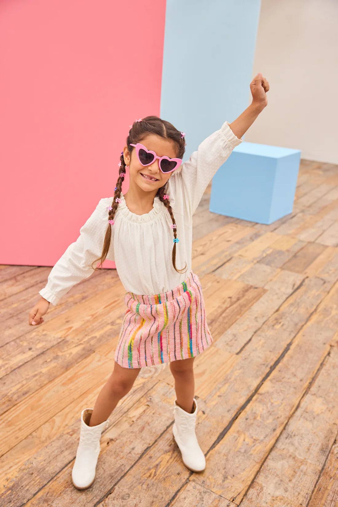 Mini Skirt - Wavy Pink Multi Wool - Born Childrens Boutique