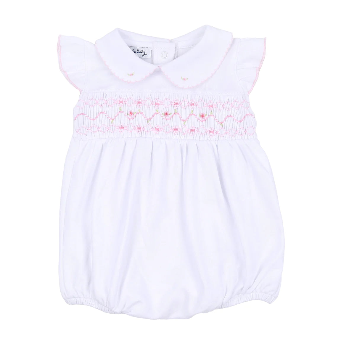 1429-250 Magnolia Baby Molly and Brody Smocked Collared Flutters Bubble Pink - Born Childrens Boutique