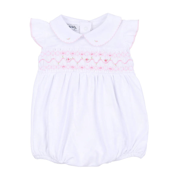 1429-250 Magnolia Baby Molly and Brody Smocked Collared Flutters Bubble Pink - Born Childrens Boutique