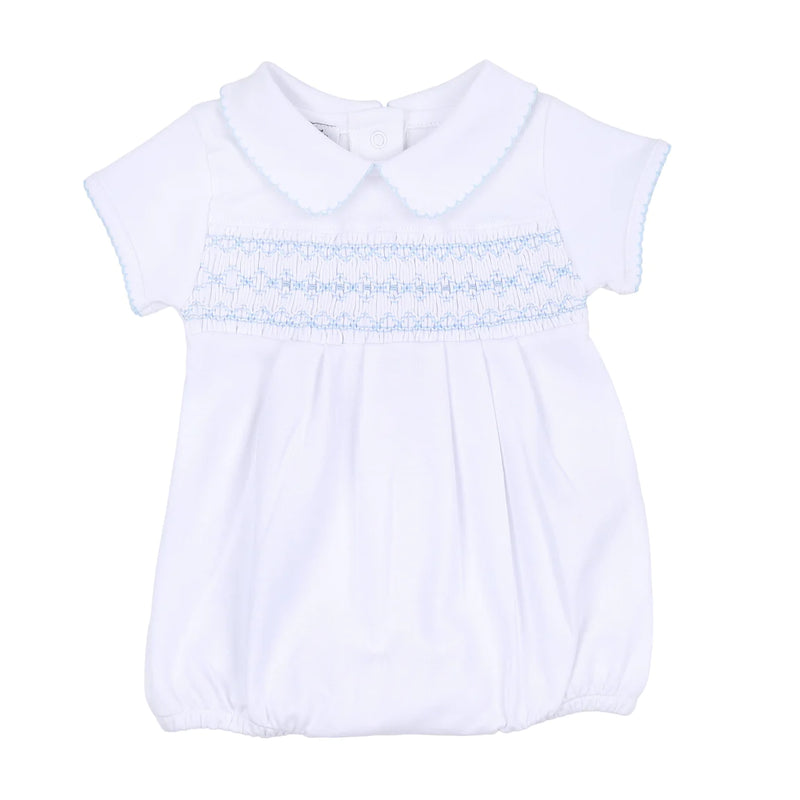 1429-281 Magnolia Baby Molly and Brody Smocked Collared Boy Bubble Light Blue - Born Childrens Boutique