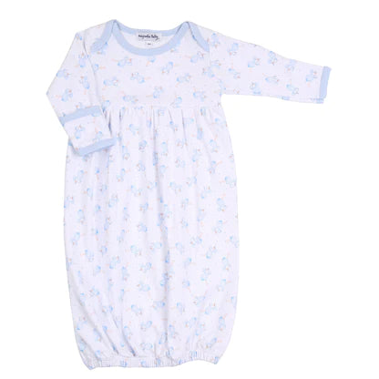 Magnolia Baby Tiny Stork Printed Gathered Gown Light Blue - Born Childrens Boutique
