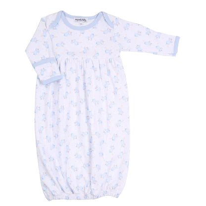 Magnolia Baby Tiny Stork Printed Gathered Gown Light Blue - Born Childrens Boutique