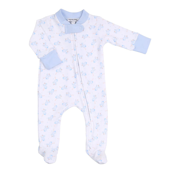 Magnolia Baby Tiny Stork Printed Zipped Footie Light Blue - Born Childrens Boutique