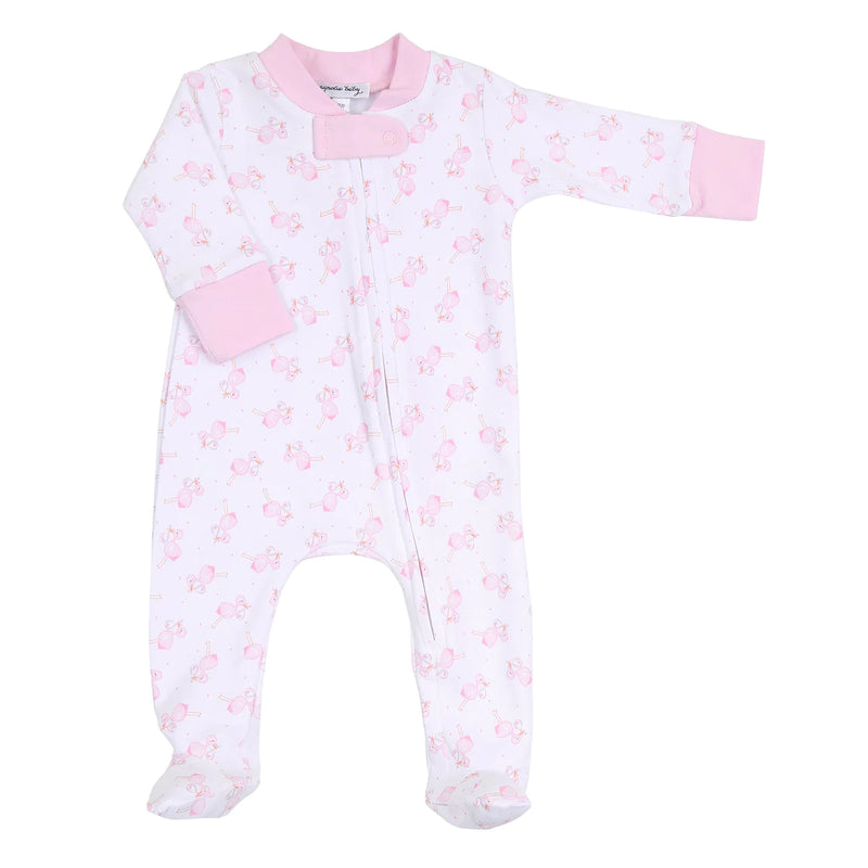 Magnolia Baby Tiny Stork Printed Zipped Footie Pink - Born Childrens Boutique