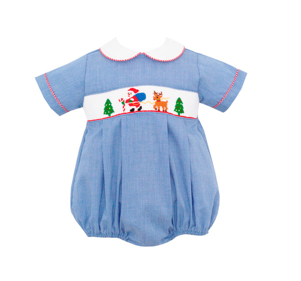 143BB Royal Blue Micro Check Santa Short Bubble - Born Childrens Boutique