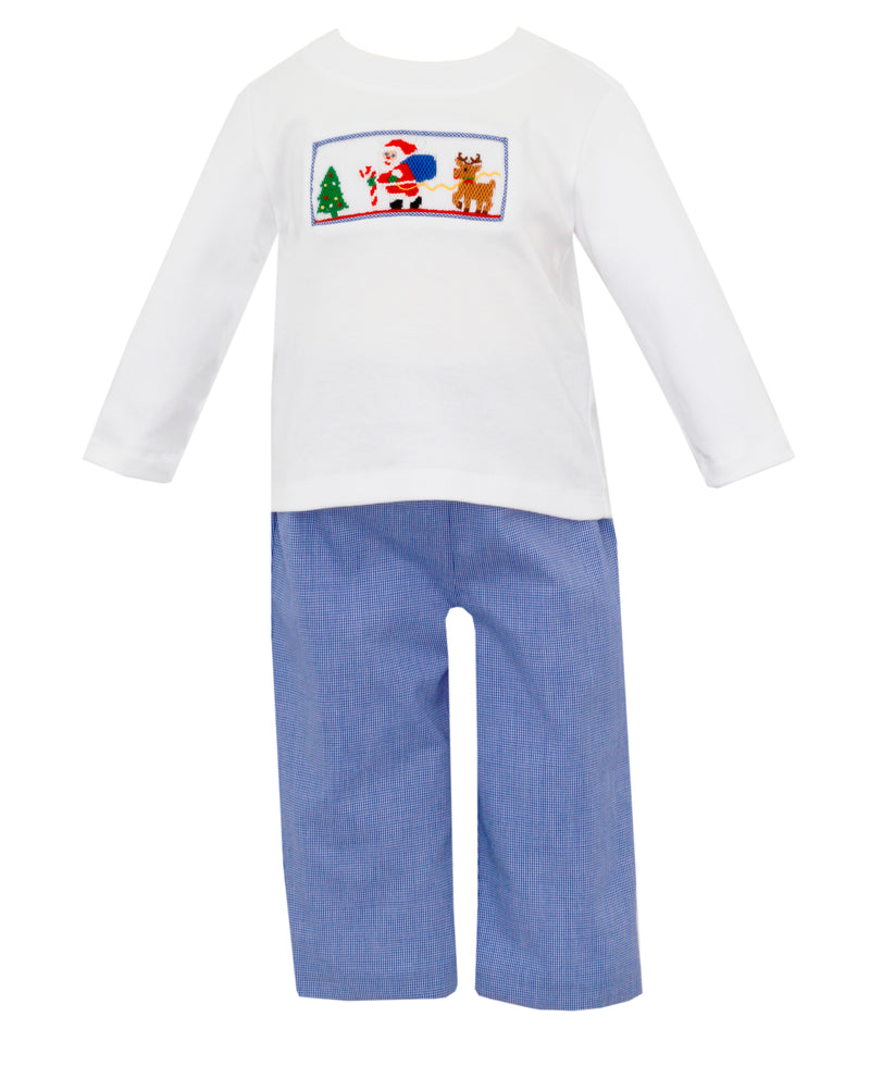 143M Royal Blue Micro Check Santa Pant Set - Born Childrens Boutique
