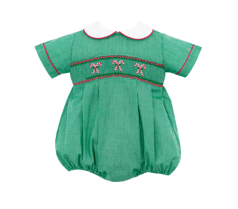 144BB Green Gingham Candy Cane Boy Short Bubble - Born Childrens Boutique