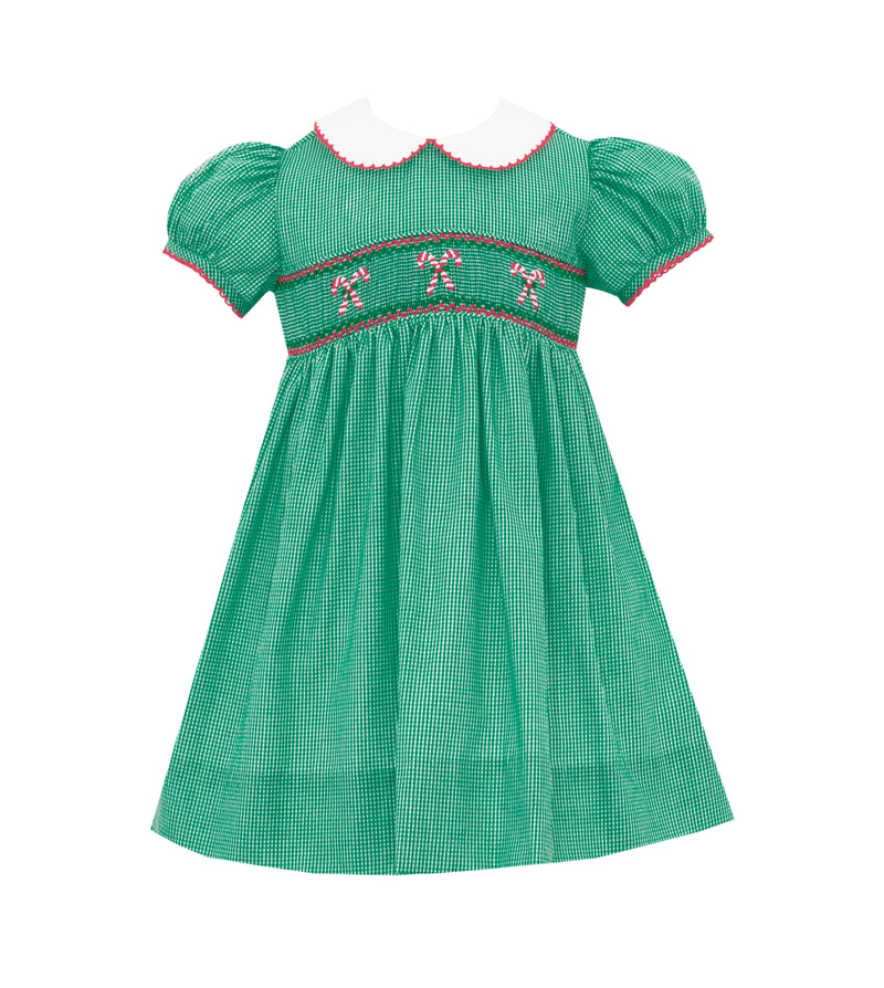 144D Green Gingham Candy Cane SS Dress - Born Childrens Boutique