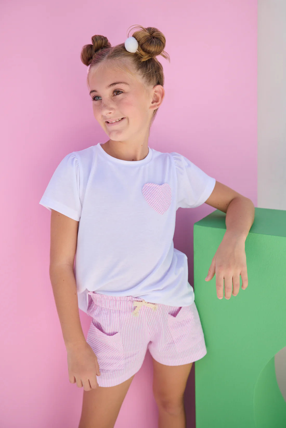 Patch Pocket Shorts - Pink Sparkle Seersucker - Born Childrens Boutique