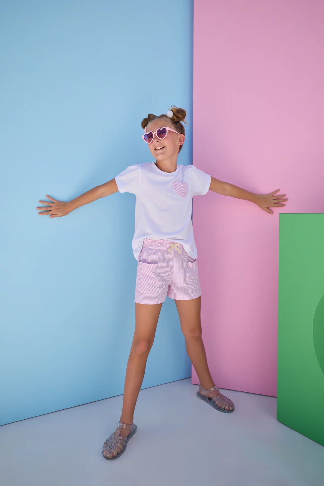 Patch Pocket Shorts - Pink Sparkle Seersucker - Born Childrens Boutique
