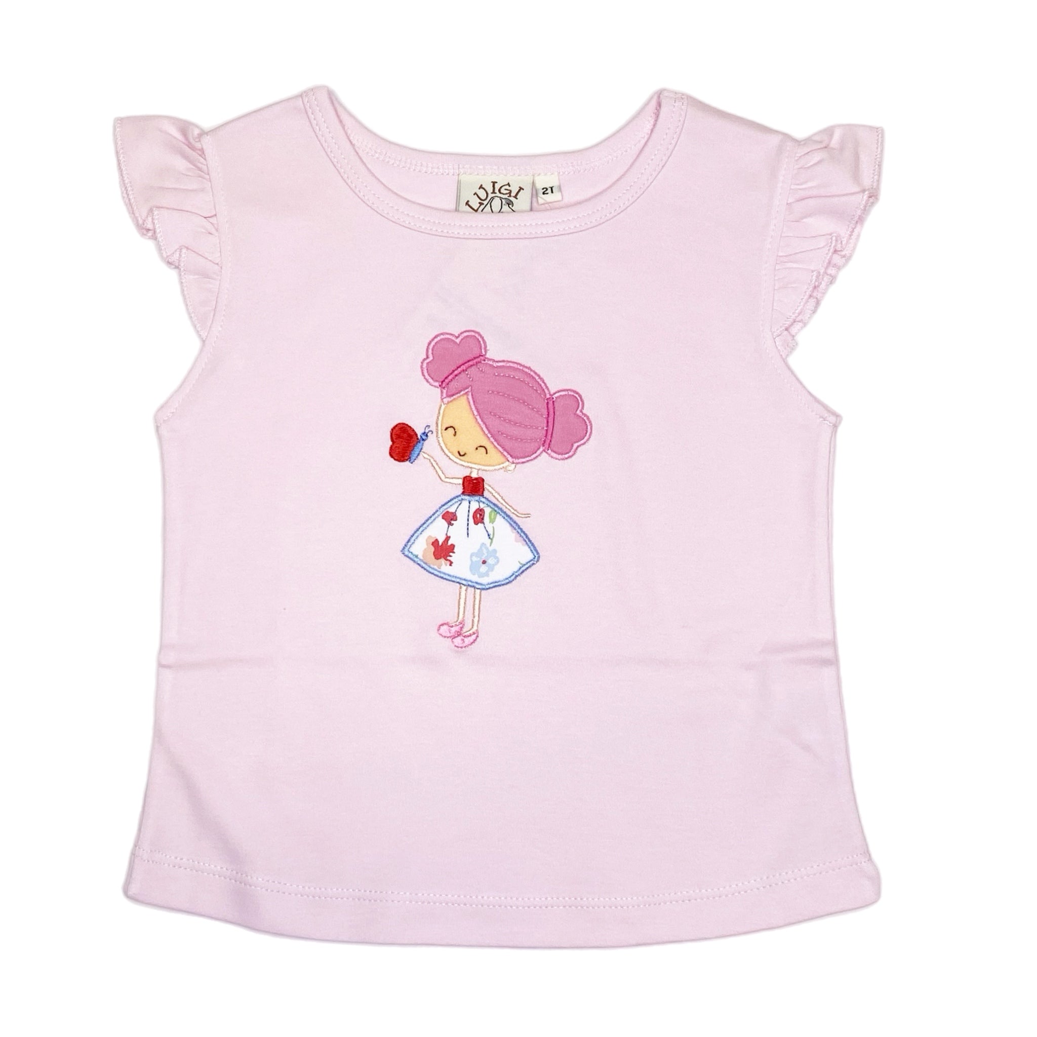 Girl Flutter Sleeve Shirt Girl w/ Butterfly - Born Childrens Boutique