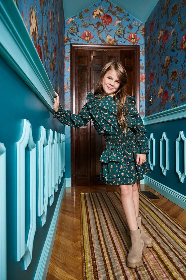 Charlie Dress Evergreen Vintage Floral - Born Children's Boutique