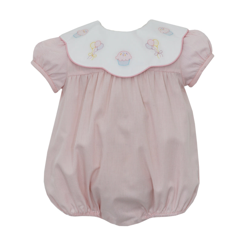 203F Pink Gingham Birday Bubble - Born Childrens Boutique
