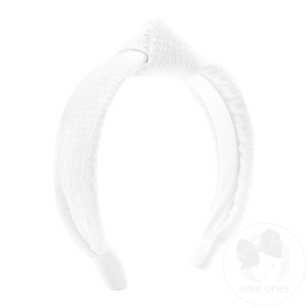 Wee Ones White Genuine Seersucker Fabric Knot Padded Headband - Born Childrens Boutique