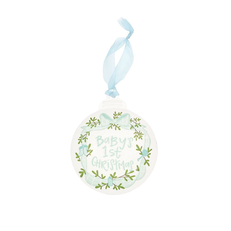 Baby 1st Christmas Blue Metal Ornament - Born Childrens Boutique