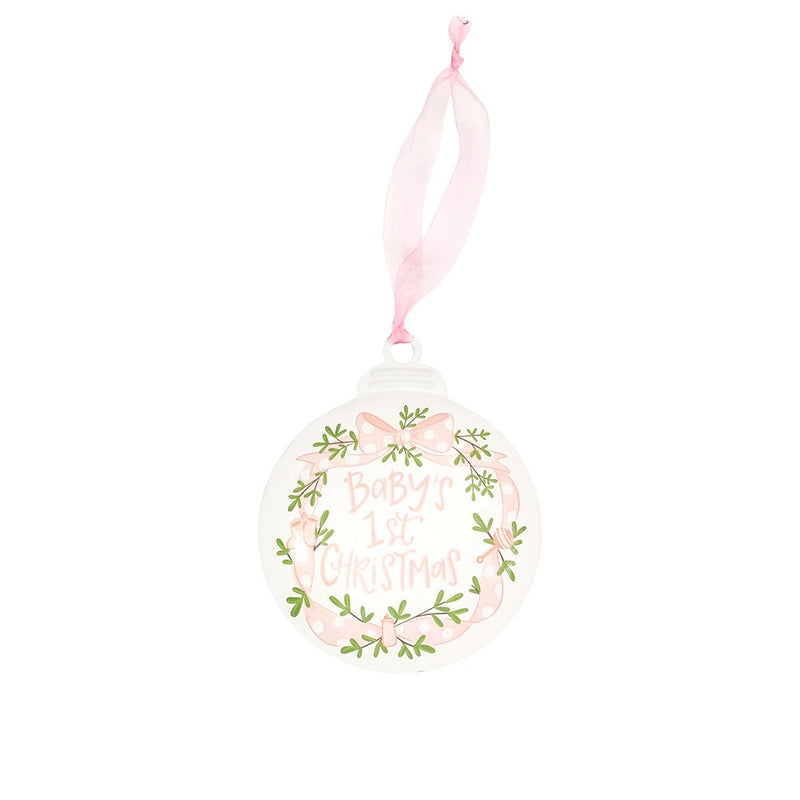 Baby 1st Christmas Pink Metal Ornament - Born Childrens Boutique