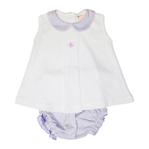 Fish Lavender Dot Sleeveless Diaper Set - Born Childrens Boutique