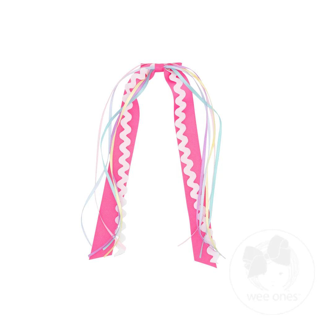 Wee Ones Ric-Rac with Grosgrain and Satin Streamers on a Hair Clip Hot Pink - Born Childrens Boutique