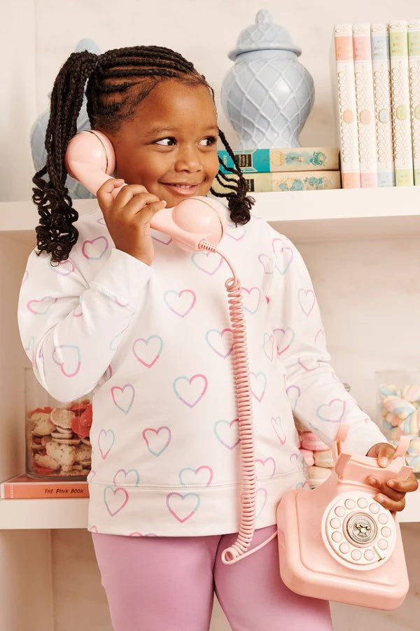 Cassidy Comfy Crewneck Puff Sleeve  Have a Little Heart with Worth Avenue White - Born Childrens Boutique