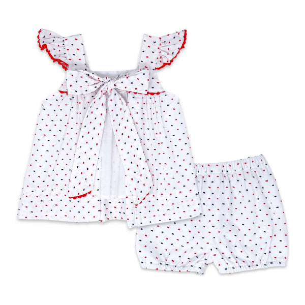 Sally Swing Set - Navy and Red Swiss Dot - Born Childrens Boutique