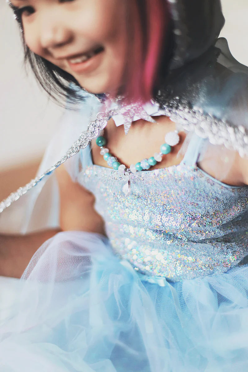 Frozen Crystal Necklace  Teal/White - Born Childrens Boutique