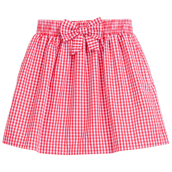 Smocked Bow Skirt - Red Gingham - Born Childrens Boutique