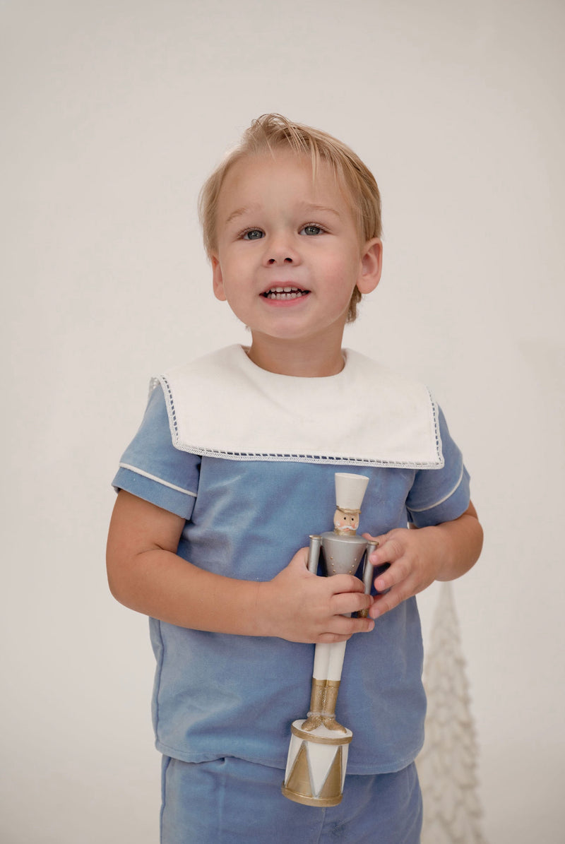 Pre-Order Christian Short Set - Blue Velvet - Born Childrens Boutique