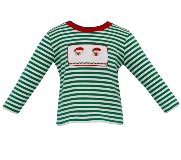325P Santa Face LS Green Stripe Shirt - Born Childrens Boutique