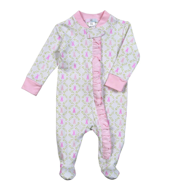 Baby Loren Pink Easter Bunnies Zipper Footie - Born Childrens Boutique