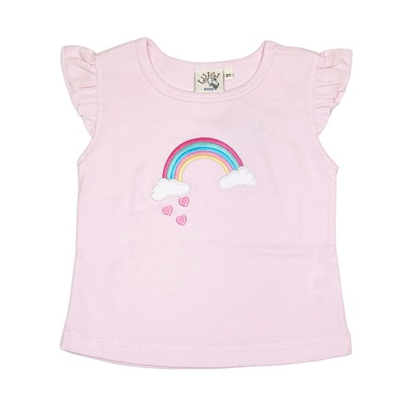 Girl Flutter Sleeve Shirt Rainbow Hearts - Born Childrens Boutique