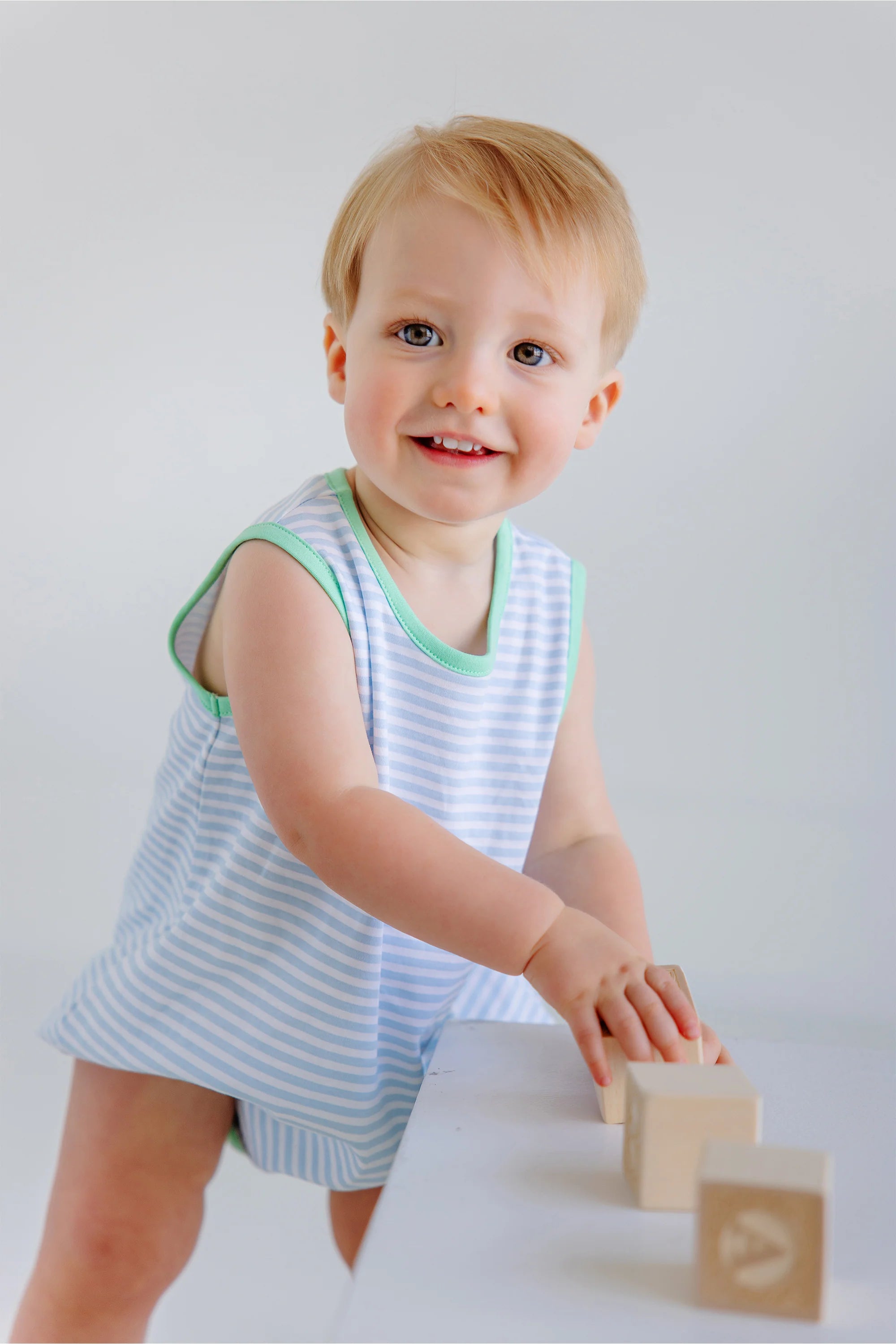 Patton Play Bubble - Buckhead Blue Stripe with Grace Bay Green - Born Childrens Boutique