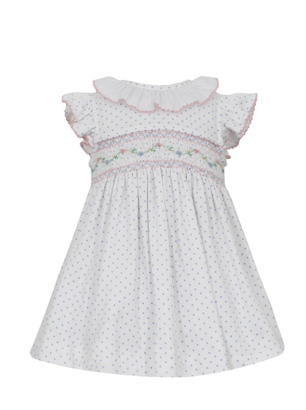 Claudia Lt. Blue Dot Sleeveless Dress - Born Childrens Boutique