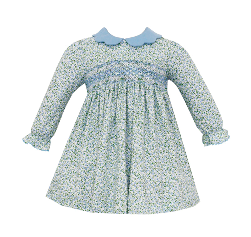 404D Charlotte LS Dress Blue Floral - Born Childrens Boutique