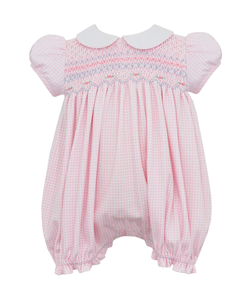 Smocked Grace Bubble Pink Gingham Knit - Born Childrens Boutique