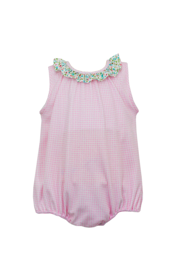 Leah Pink Gingham Knit Girl Bubble - Born Childrens Boutique