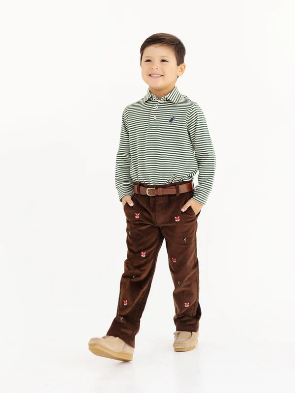 Prim and Proper Polo LS - Grier Green & Palmetto Pearl Stripe with Nantucket Navy Stork