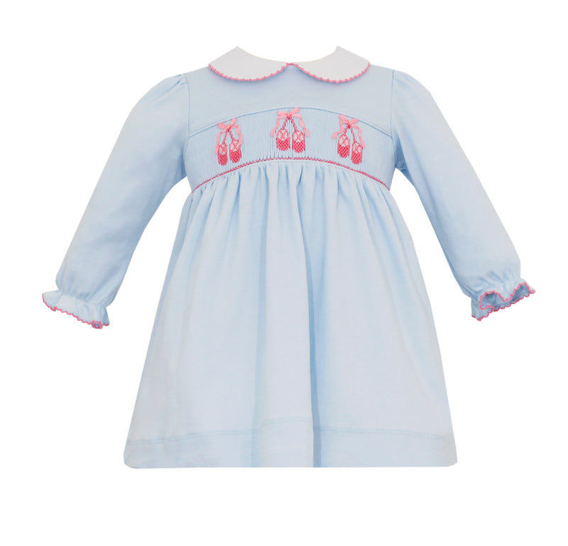 425D Ballet Slipper Smocked LS Dress - Born Childrens Boutique