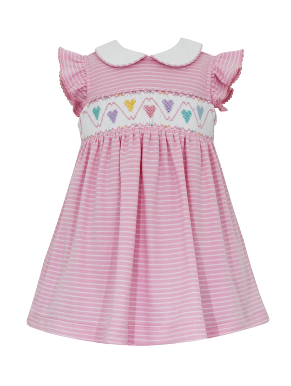 Pastel Hearts Pink Stripe Sleeveless Dress - Born Childrens Boutique