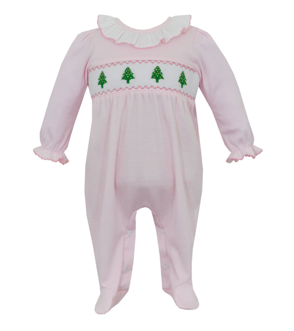 450G2 Girl Long Christmas Tress Smock Romper - Born Childrens Boutique