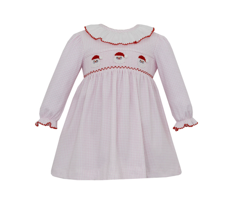452D Santa Face Smock LS Dress - Born Childrens Boutique